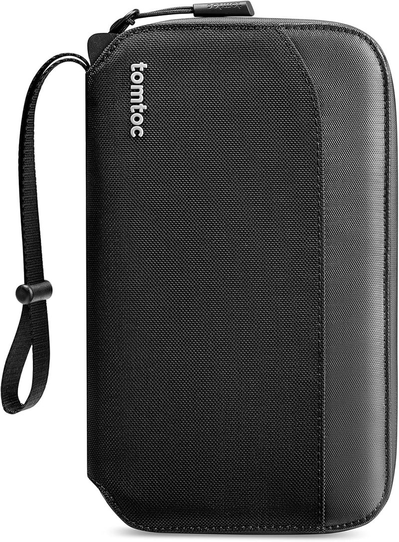 Tomtoc حافظة جواز سفر عائلية مع تقنية حجب RFID، محفظة جواز سفر للنساء والرجال، مع حامل Airtag وحامل بطاقة SIM ودبوس إخراج، منظم مستندات السفر مع حزام للمعصم، يتسع حتى 4 جوازات سفر، مقاوم للماء - Image 1